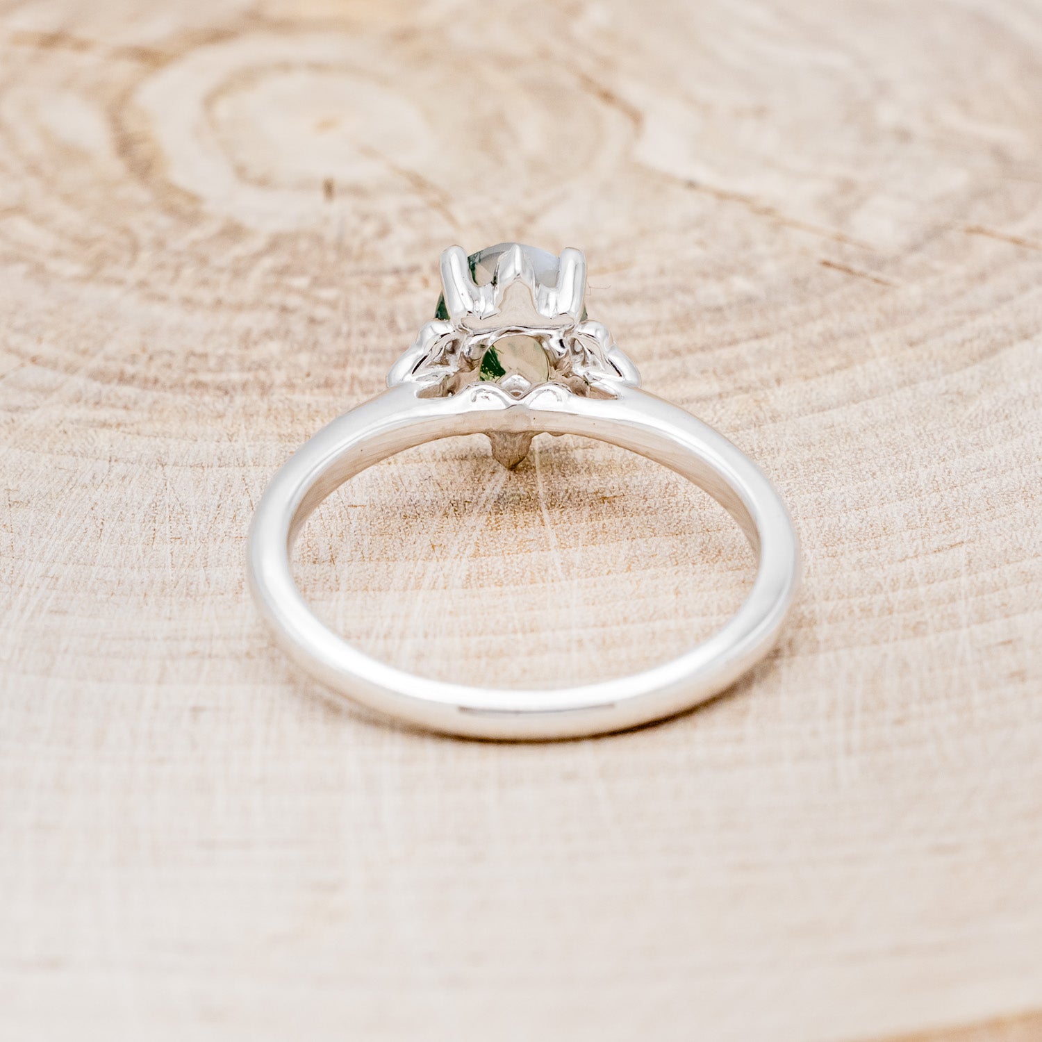 "ZELLA" - OVAL MOSS AGATE ENGAGEMENT RING WITH DIAMOND ACCENTS-6