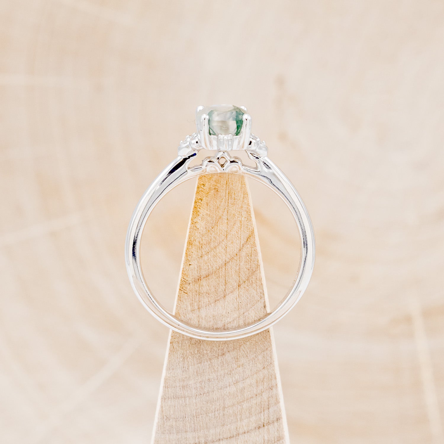 "ZELLA" - OVAL MOSS AGATE ENGAGEMENT RING WITH DIAMOND ACCENTS-5