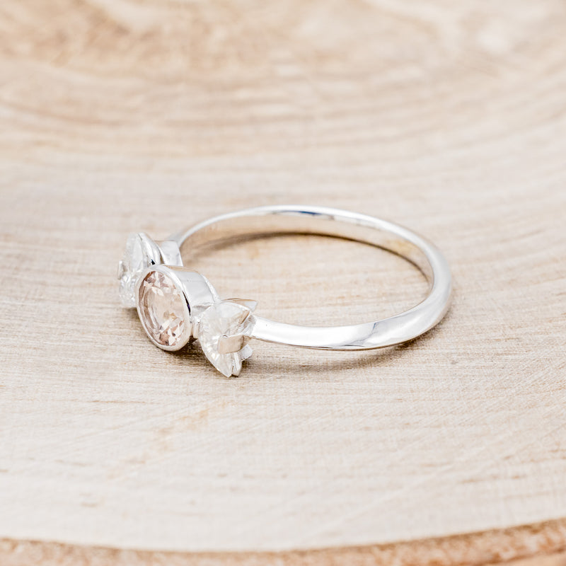 "CANDI" - MORGANITE ENGAGEMENT RING WITH TWO CRESCENT MOON MOISSANITE ACCENTS-3