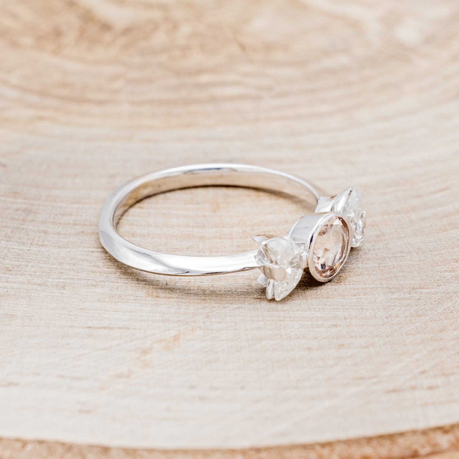 "CANDI" - MORGANITE ENGAGEMENT RING WITH TWO CRESCENT MOON MOISSANITE ACCENTS-2