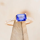 "AMARA" - EMERALD CUT LAB-GROWN SAPPHIRE ENGAGEMENT RING WITH DIAMOND ACCENTS - 14K ROSE GOLD - SIZE 7