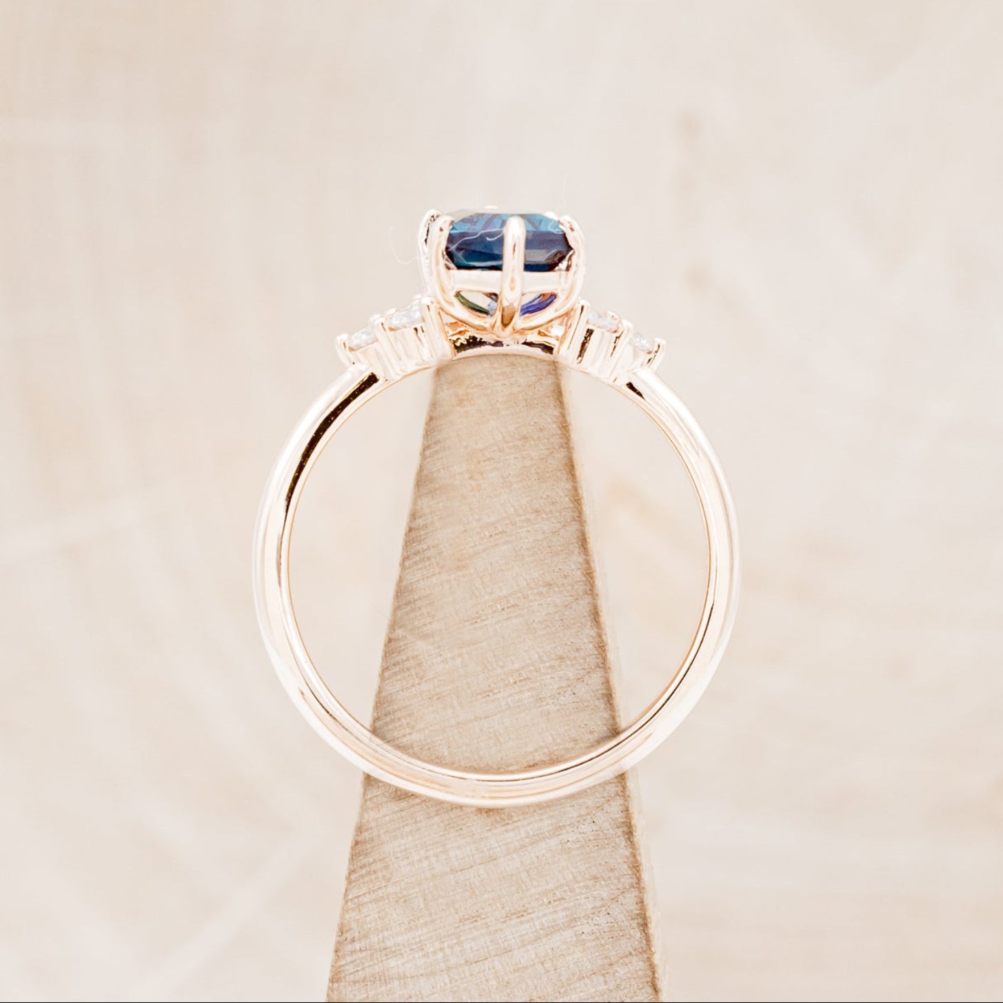 "OCTAVIA" - ELONGATED HEXAGON LAB-GROWN ALEXANDRITE ENGAGEMENT RING WITH DIAMOND ACCENTS-6