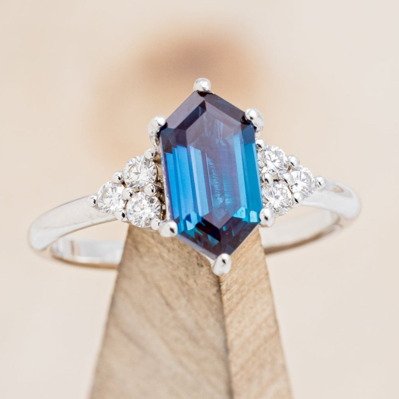 "OCTAVIA" - ELONGATED HEXAGON LAB-GROWN ALEXANDRITE ENGAGEMENT RING WITH DIAMOND ACCENTS-13