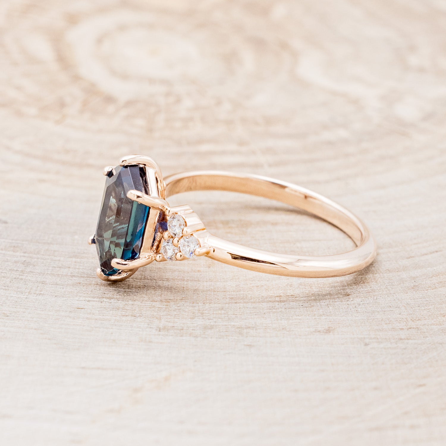 "OCTAVIA" - ELONGATED HEXAGON LAB-GROWN ALEXANDRITE ENGAGEMENT RING WITH DIAMOND ACCENTS-3