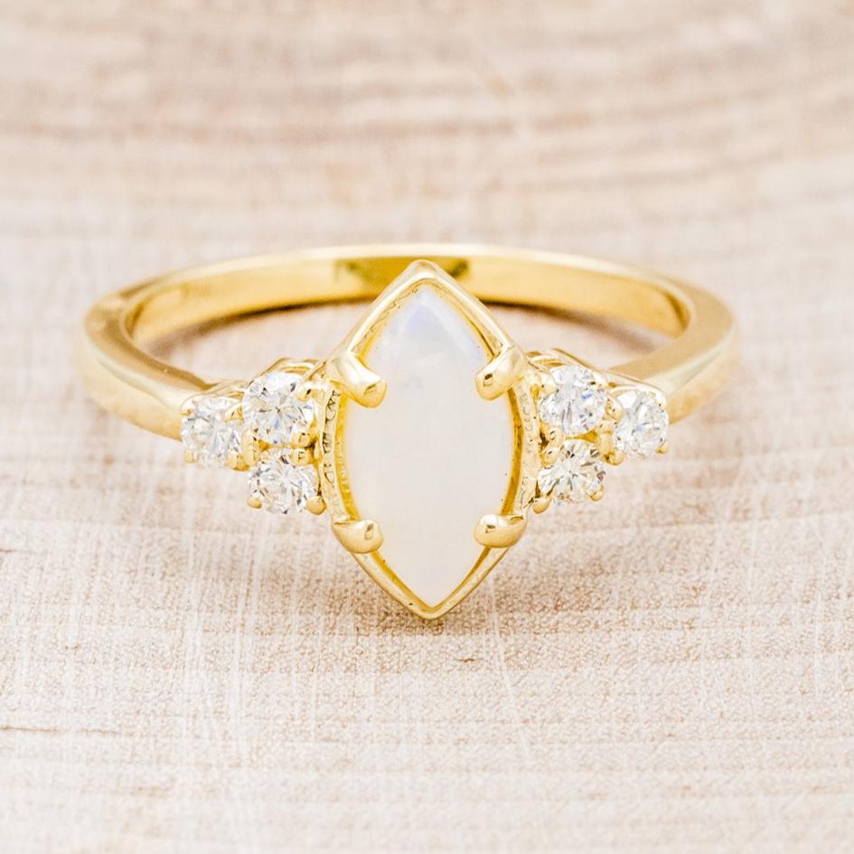 "RAYA" - MARQUISE OPAL ENGAGEMENT RING WITH DIAMOND ACCENTS & FIRE & ICE OPAL INLAY RING GUARD-10