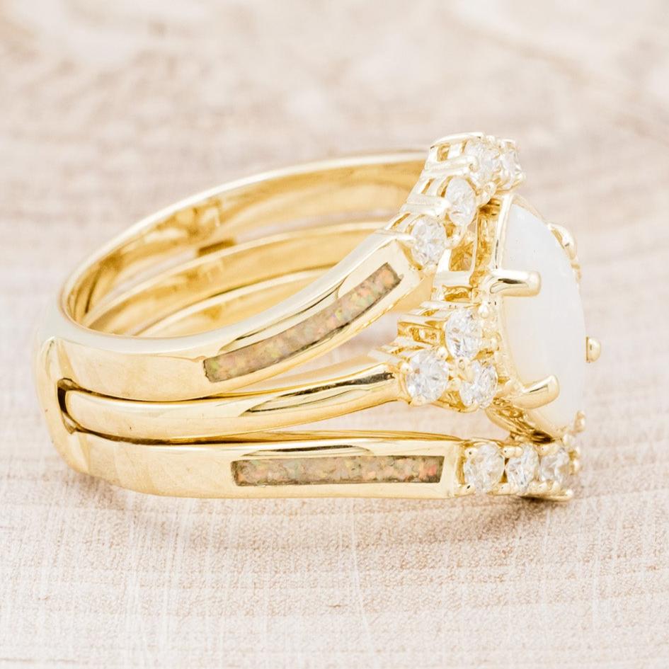 "RAYA" - MARQUISE OPAL ENGAGEMENT RING WITH DIAMOND ACCENTS & FIRE & ICE OPAL INLAY RING GUARD-2