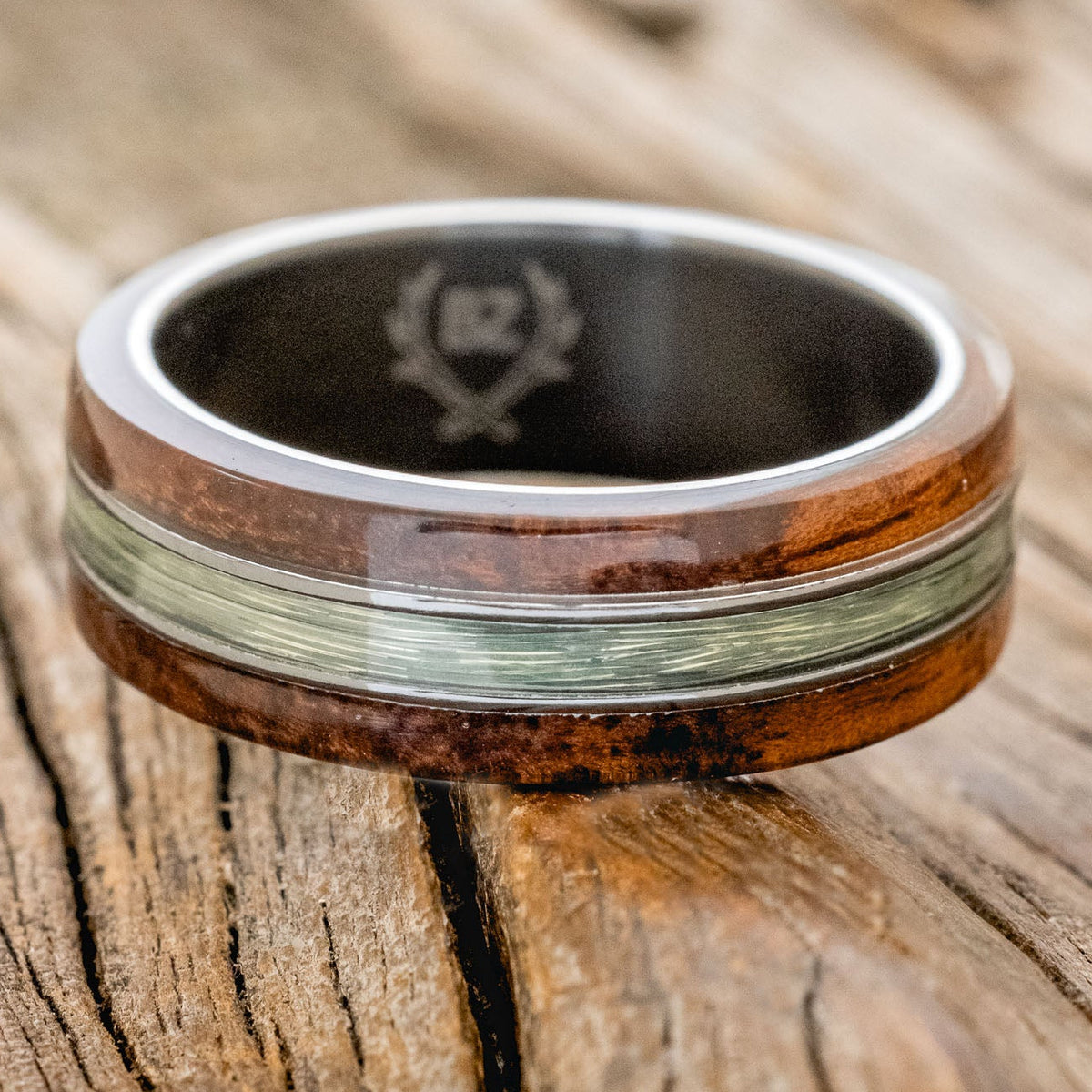 "GLEN" - KOA WOOD & FISHING LINE WEDDING RING-3
