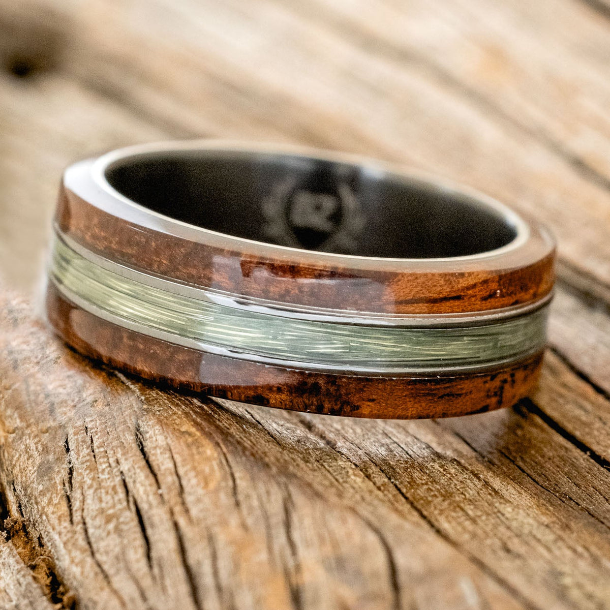 "GLEN" - KOA WOOD & FISHING LINE WEDDING RING-2