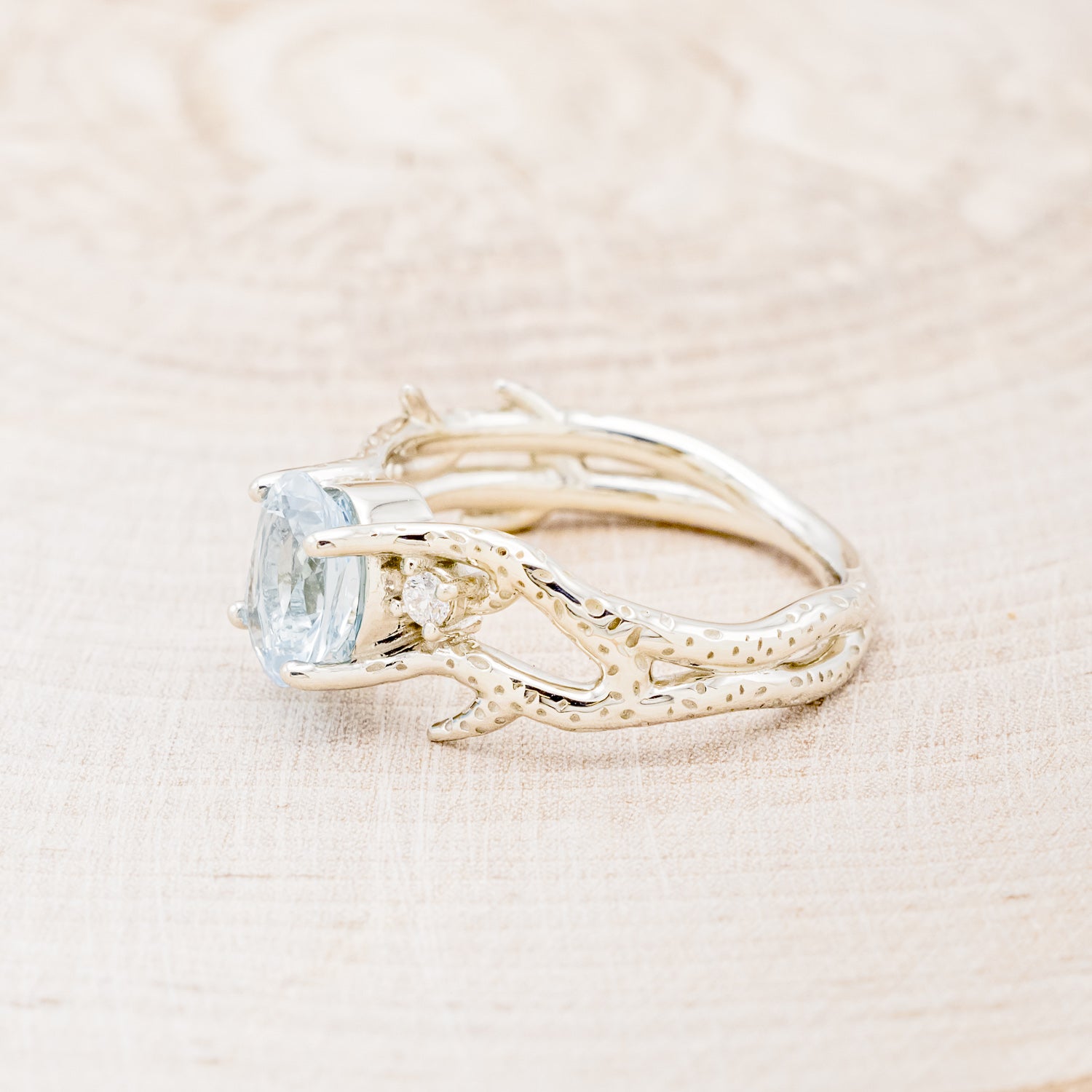 "ARTEMIS" - CORAL INSPIRED OVAL SKY BLUE TOPAZ ENGAGEMENT RING WITH DIAMOND ACCENTS-4