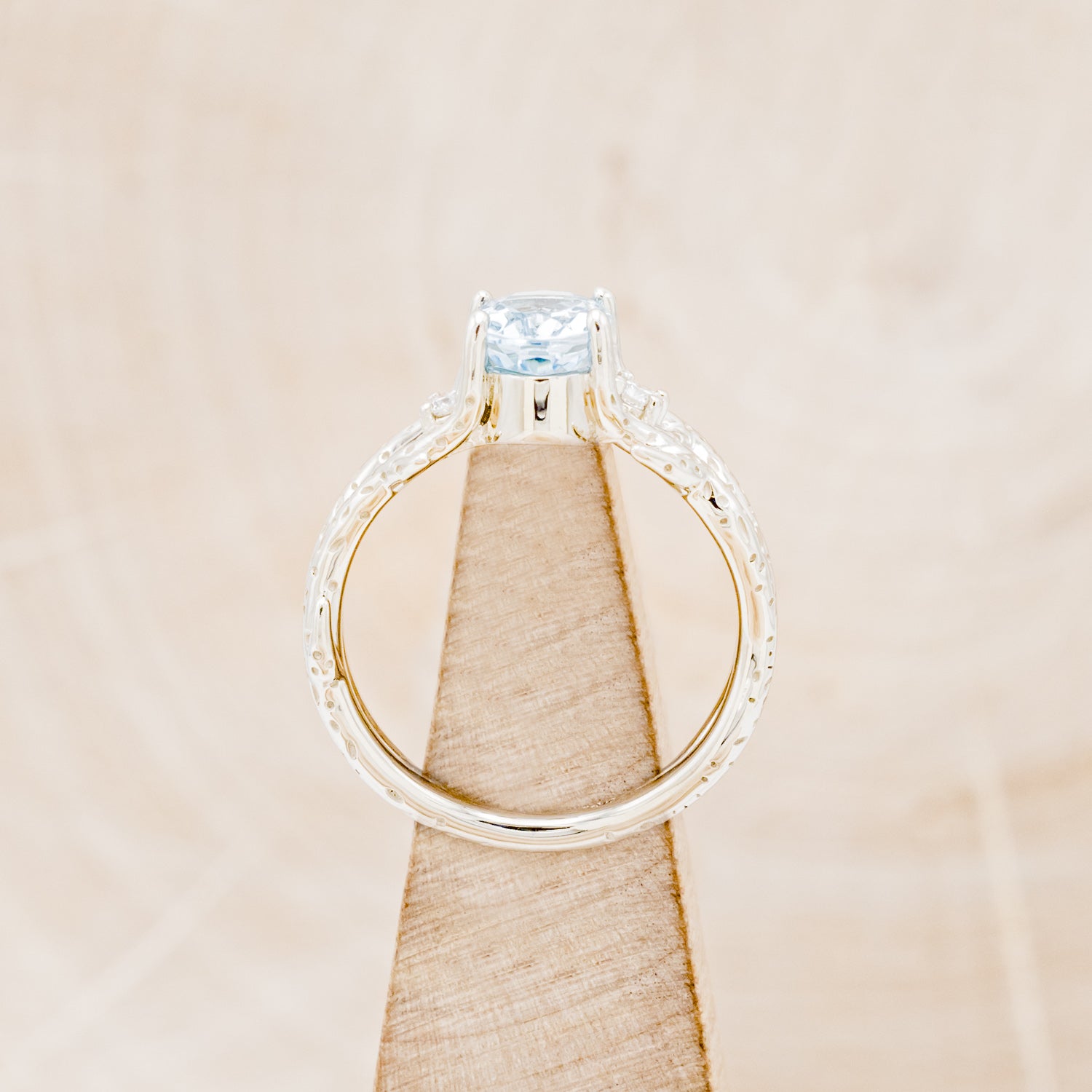 "ARTEMIS" - CORAL INSPIRED OVAL SKY BLUE TOPAZ ENGAGEMENT RING WITH DIAMOND ACCENTS-8