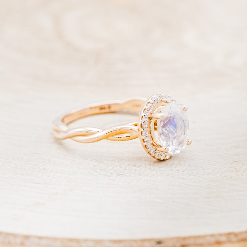 "EVERLEIGH" - OVAL MOONSTONE ENGAGEMENT RING WITH DIAMOND HALO