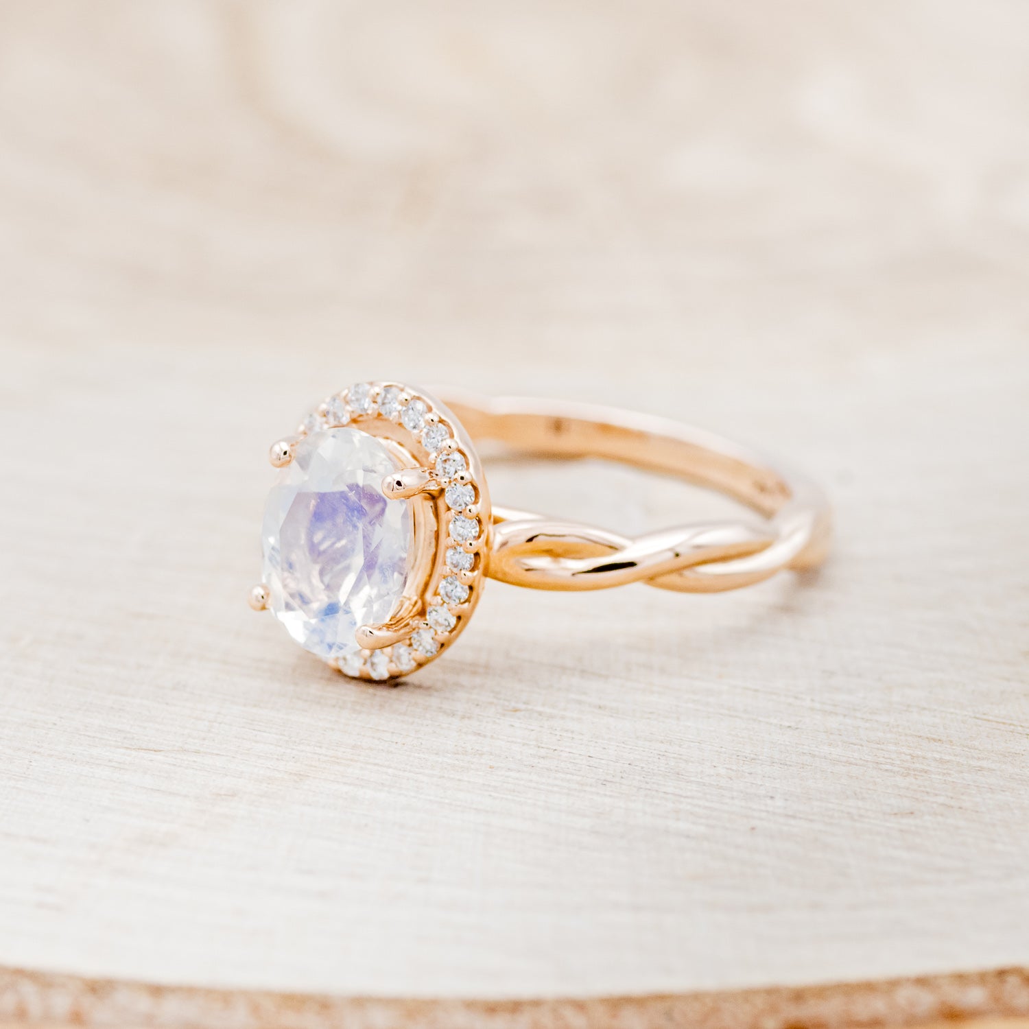 "EVERLEIGH" - OVAL MOONSTONE ENGAGEMENT RING WITH DIAMOND HALO-3