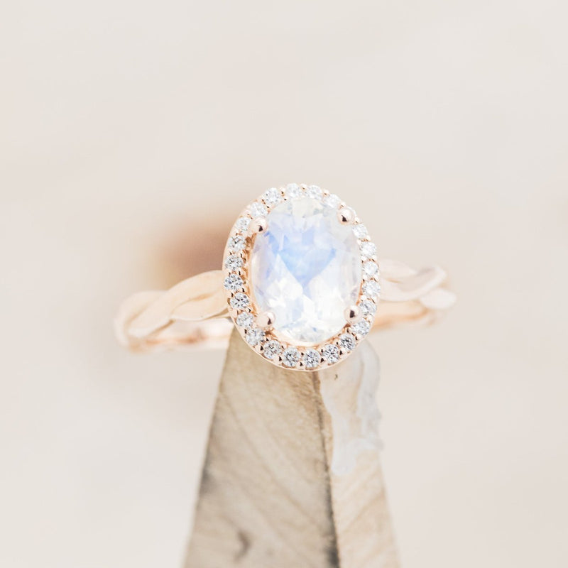 "EVERLEIGH" - OVAL MOONSTONE ENGAGEMENT RING WITH DIAMOND HALO