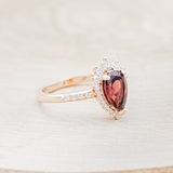 "LAVERNA LUX" - PEAR- SHAPED GARNET ENGAGEMENT RING WITH DIAMOND HALO & ACCENTS-2