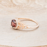 ROUND CUT GARNET ENGAGEMENT RING WITH DIAMOND HALO & ACCENTS