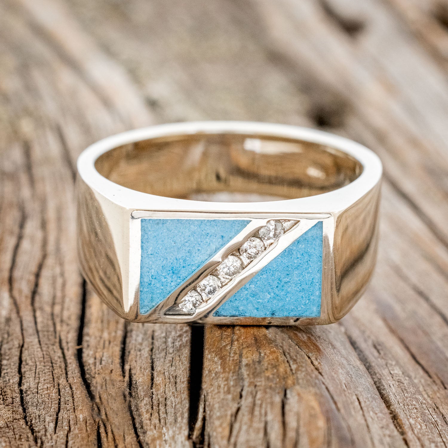 "ALDEN" - TURQUOISE & DIAMONDS WEDDING BAND-3