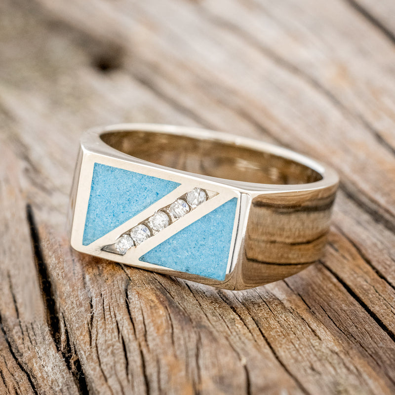 "ALDEN" - TURQUOISE & DIAMONDS WEDDING BAND-2