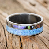 "RAPTOR" - PAUA SHELL & BLUE OPAL WEDDING BAND-6