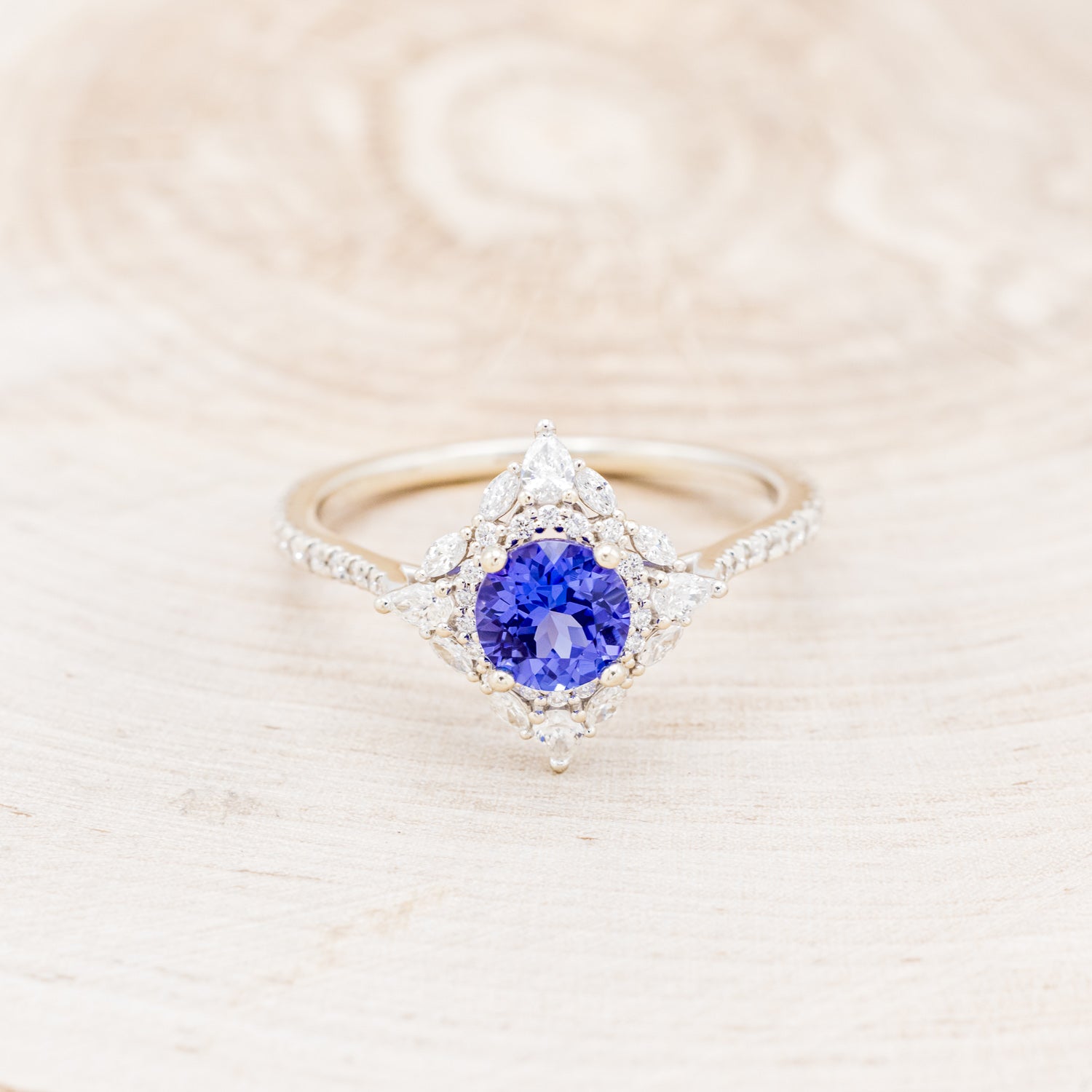 "NORTH STAR" - ROUND CUT TANZANITE ENGAGEMENT RING WITH DIAMOND ACCENTS & TRACER-9