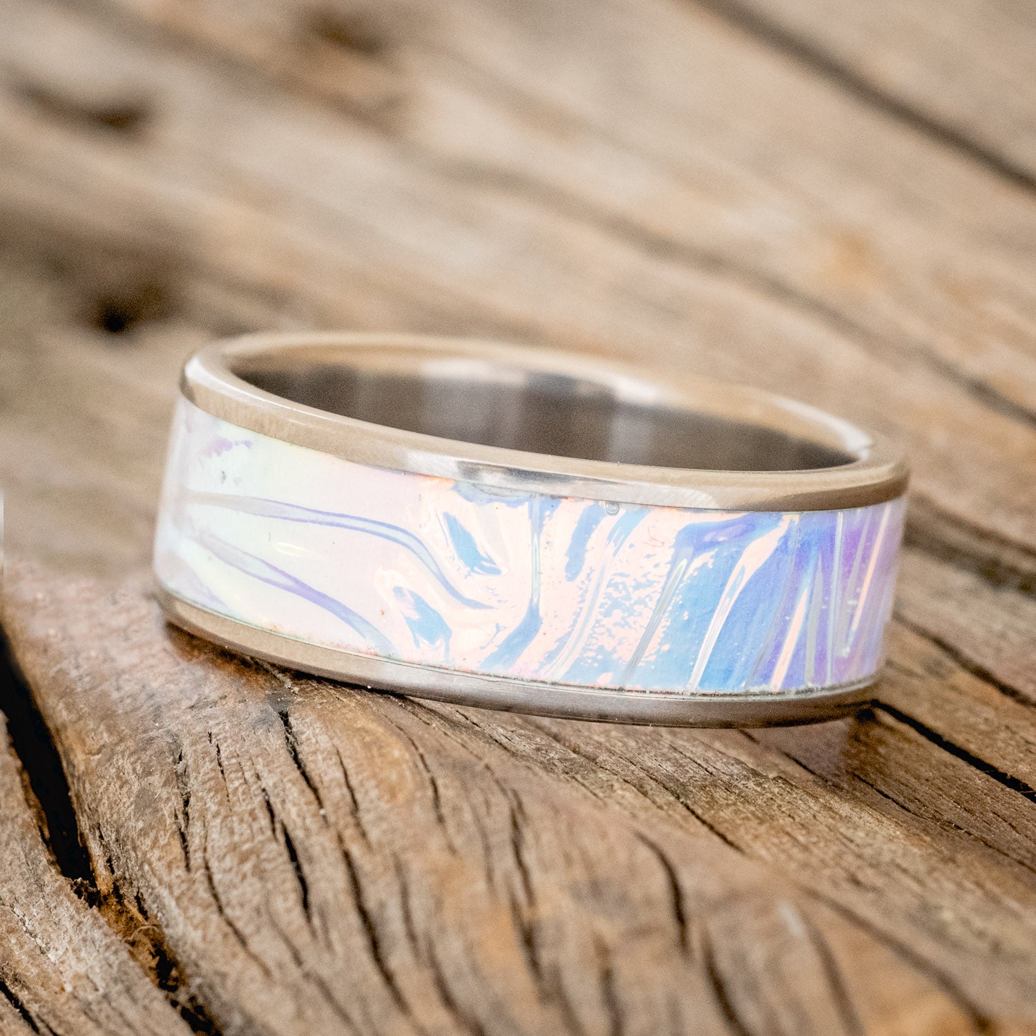"RAINIER" - CARIBBEAN SEA DICHROLAM WEDDING BAND-2