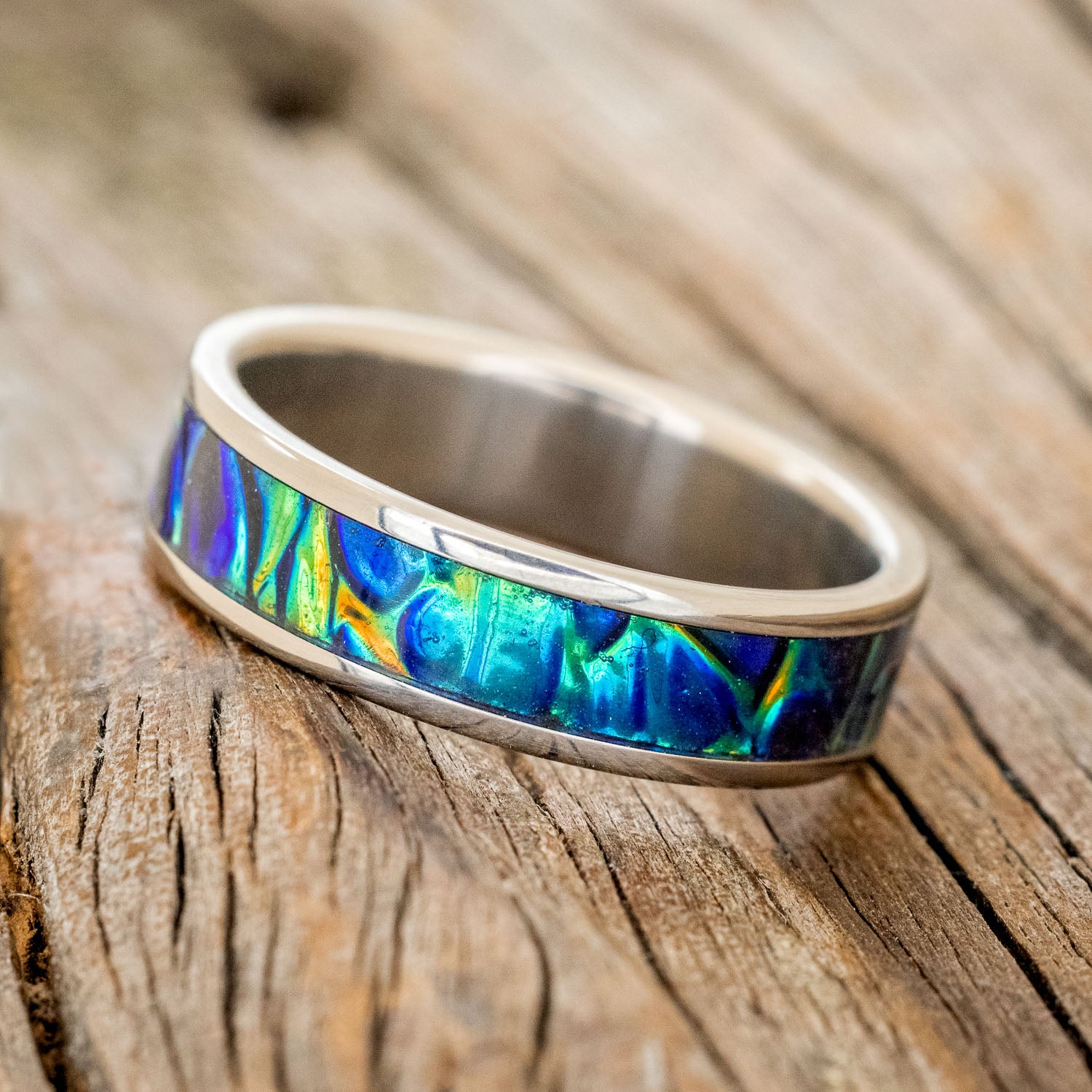 "RAINIER" - BLACK SEA DICHROLAM WEDDING BAND-2