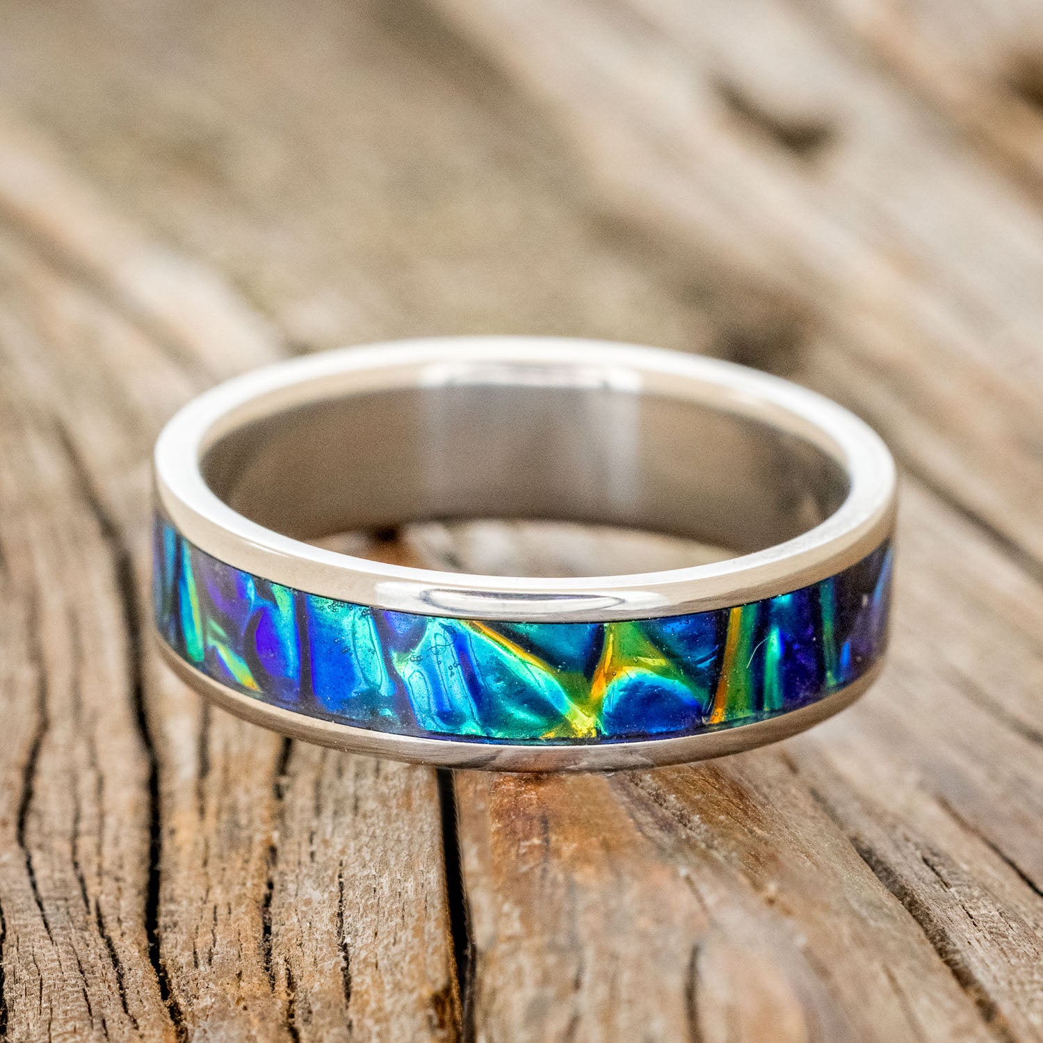 "RAINIER" - BLACK SEA DICHROLAM WEDDING BAND-3