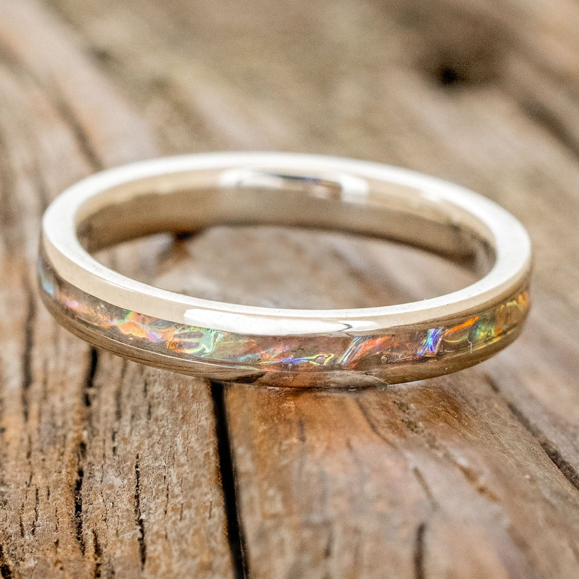 "ETERNA" - TITANIUM BURL DICHROLAM STACKING WEDDING BAND-3