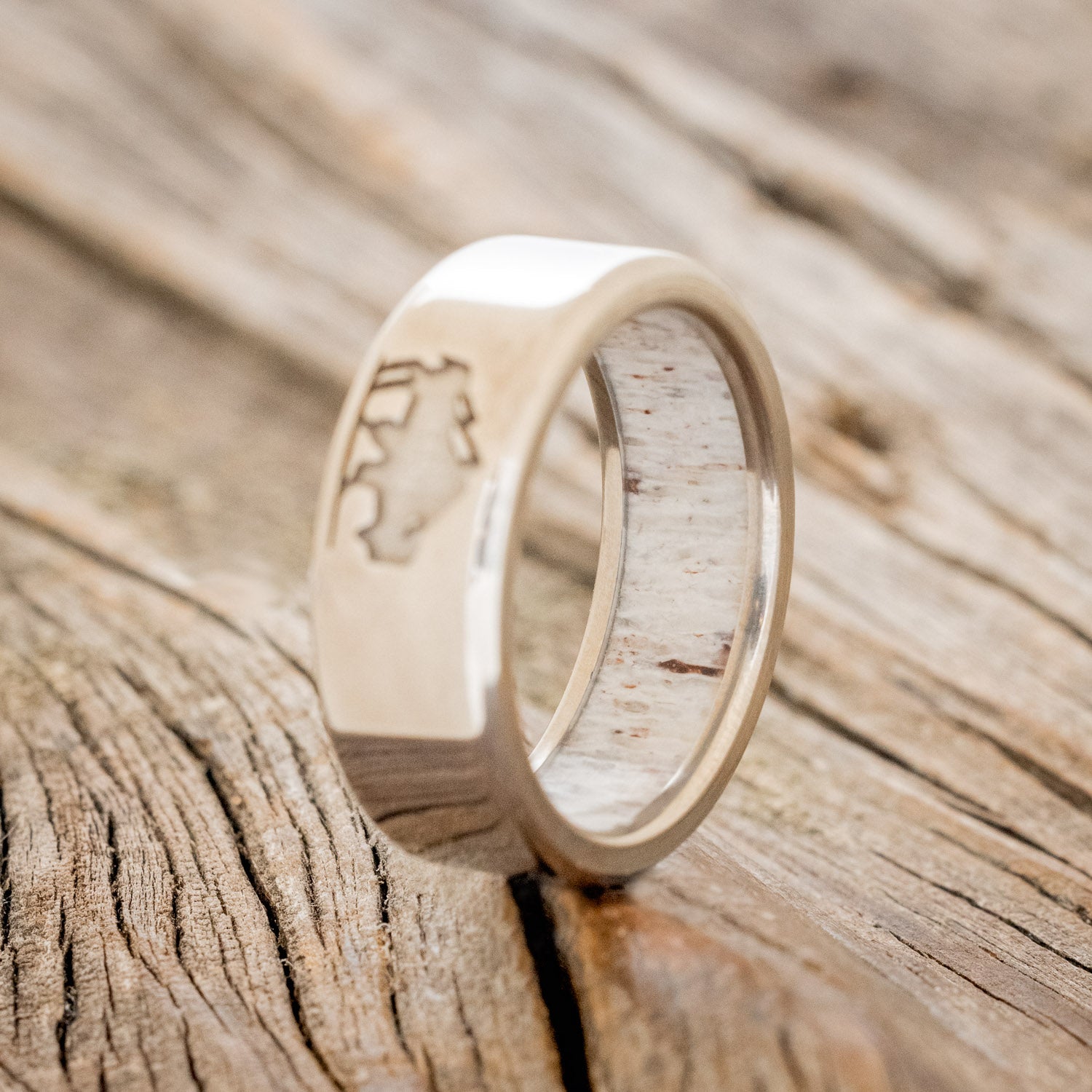 CUSTOM ENGRAVED WEDDING BAND FEATURING A BISON WITH ANTLER LINING-3