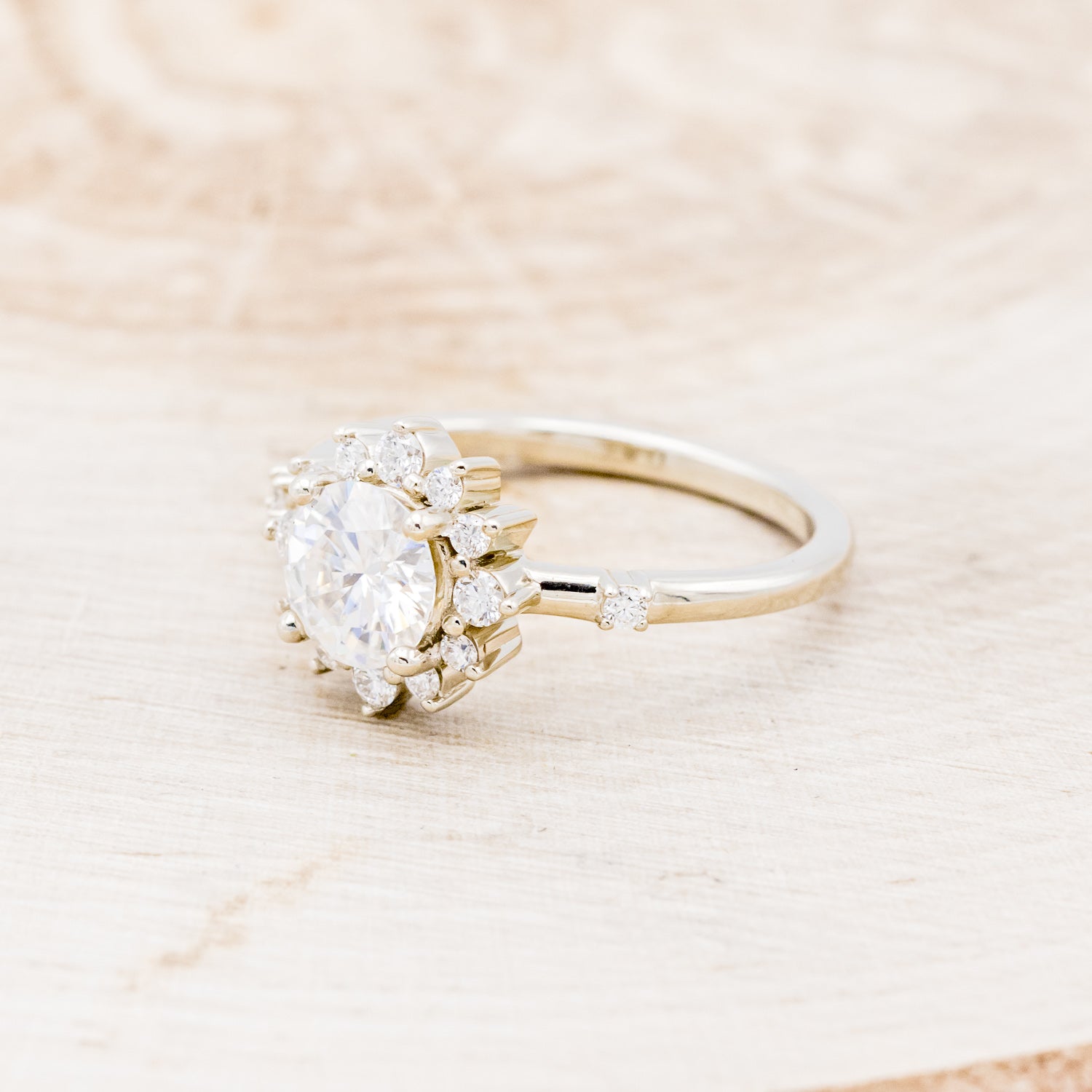"STARLET" - ROUND CUT DIAMOND ENGAGEMENT RING WITH STARBURST DIAMOND HALO-9