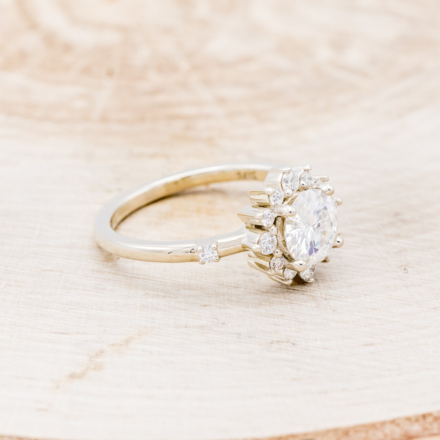"STARLET" - ROUND CUT DIAMOND ENGAGEMENT RING WITH STARBURST DIAMOND HALO-8