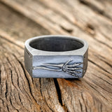 "HEMLOCK" - CUSTOM EMBOSSED SILVER POISON RING WITH A DARKNESS TREATMENT FINISH-3