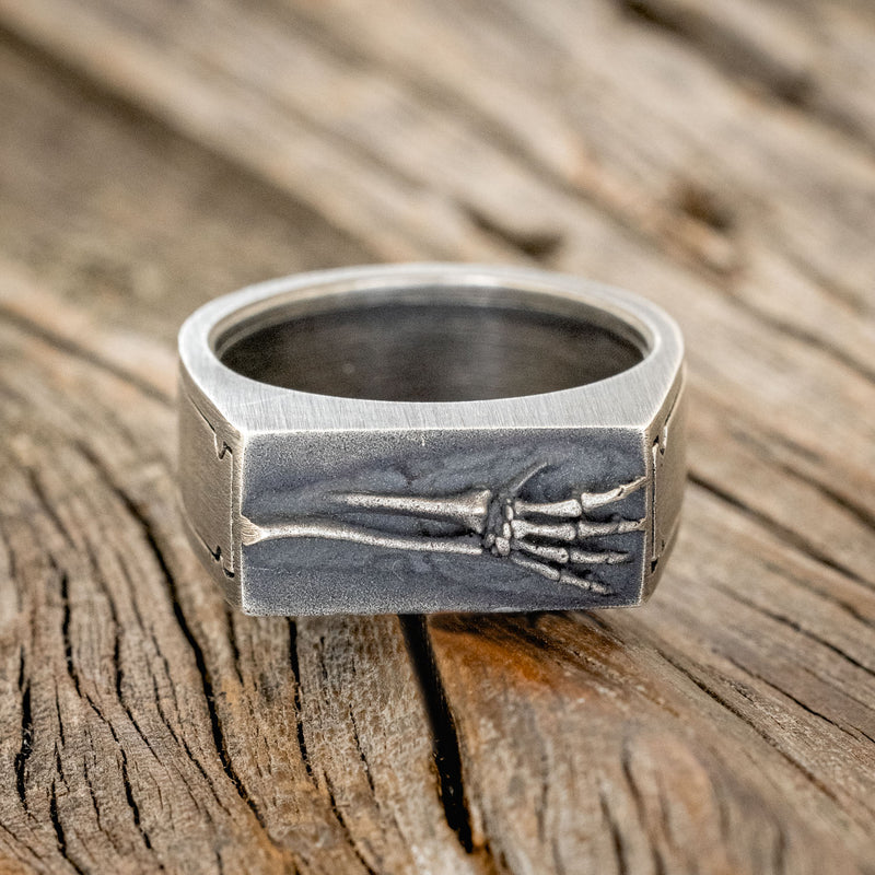 "HEMLOCK" - CUSTOM EMBOSSED SILVER POISON RING WITH A SANDBLASTED FINISH-3