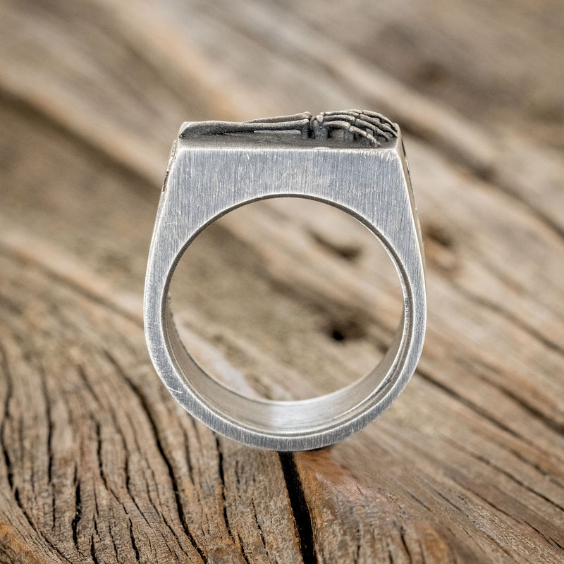 "HEMLOCK" - CUSTOM EMBOSSED SILVER POISON RING WITH A SANDBLASTED FINISH-5