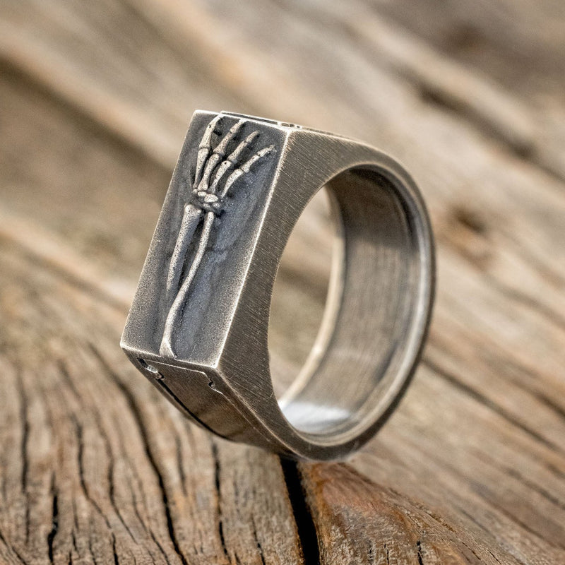 "HEMLOCK" - CUSTOM EMBOSSED SILVER POISON RING WITH A SANDBLASTED FINISH-1