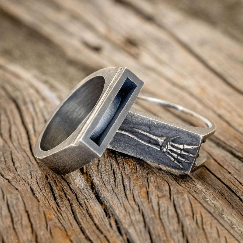 "HEMLOCK" - CUSTOM EMBOSSED SILVER POISON RING WITH A SANDBLASTED FINISH-6