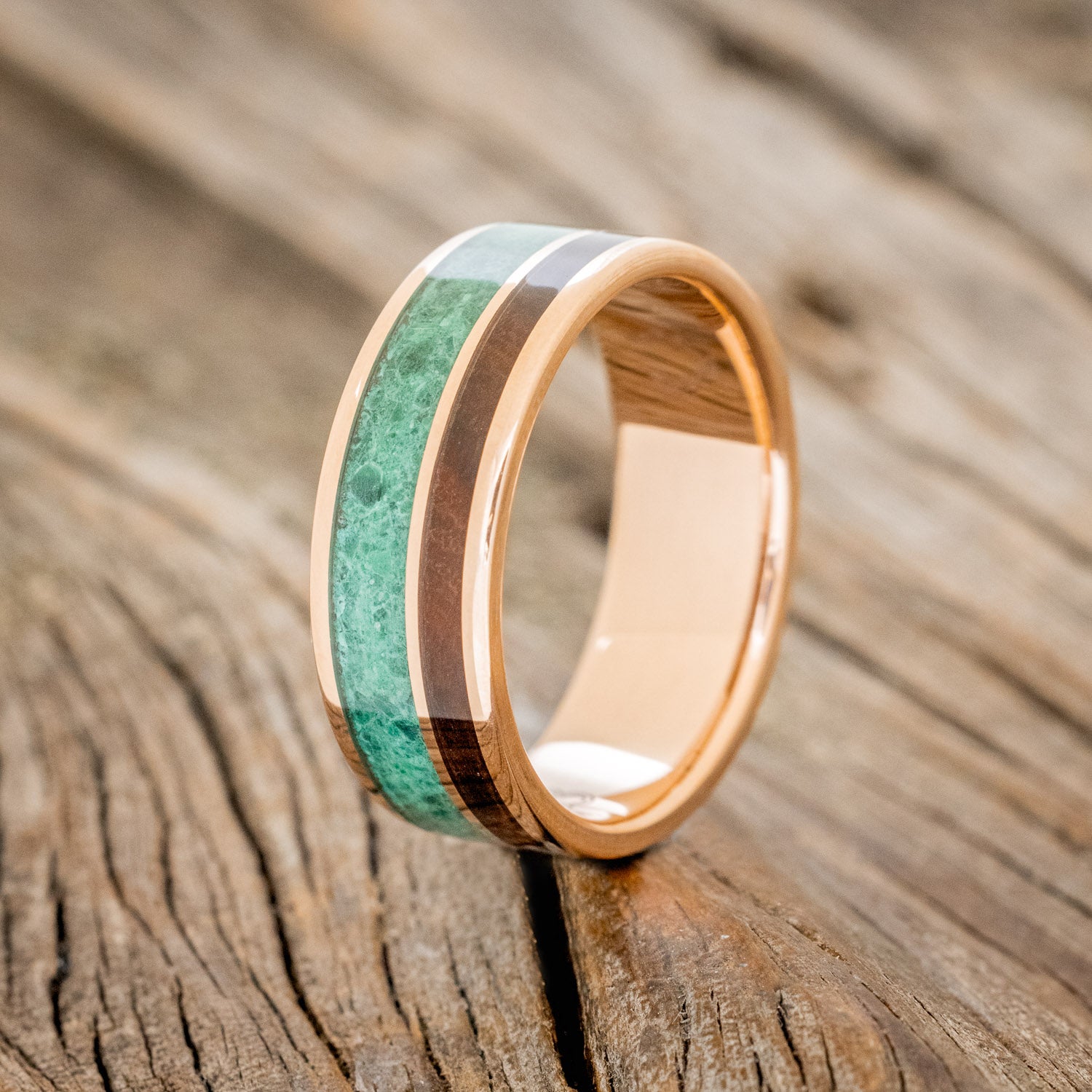 "RAPTOR" - MALACHITE & IRONWOOD WEDDING BAND-7
