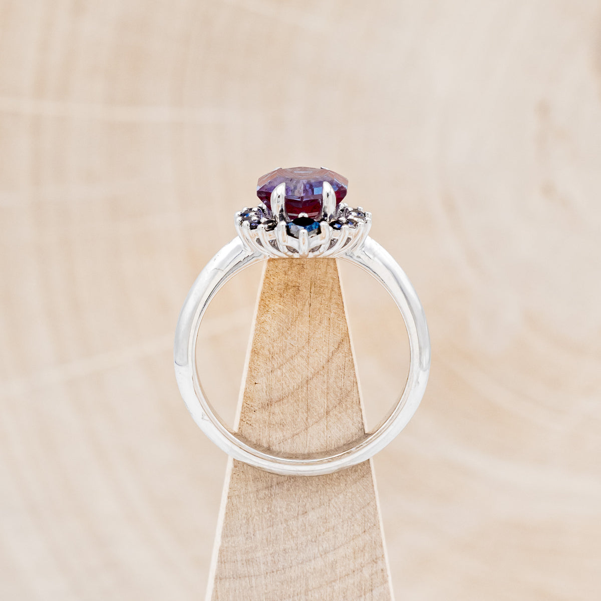 "NEREZZA" - HEXAGON CUT LAB-GROWN ALEXANDRITE ENGAGEMENT RING WITH A BLACK DIAMOND HALO-5