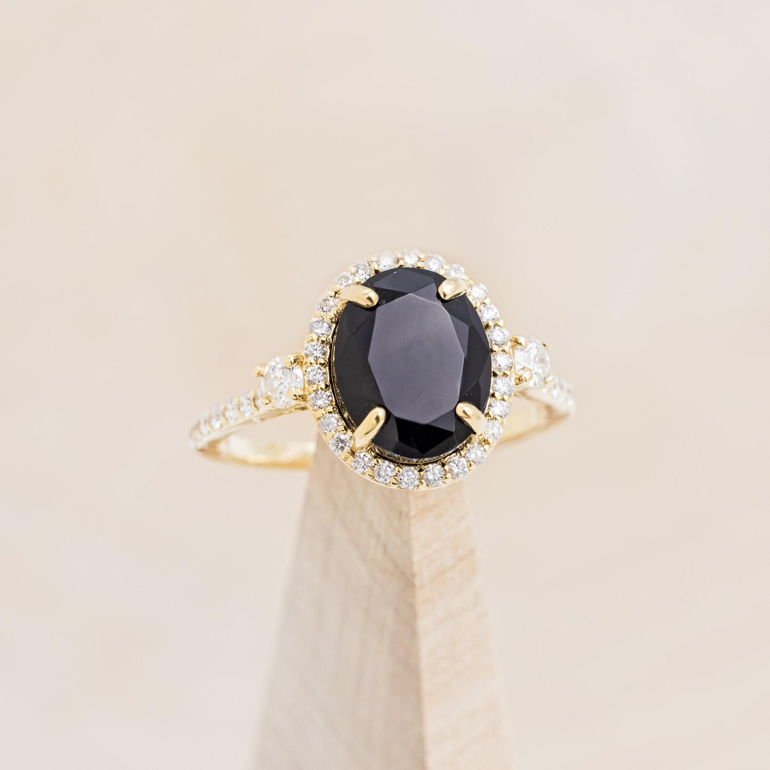 "KB" - BRIDAL SUITE - OVAL ONYX ENGAGEMENT RING WITH DIAMOND ACCENTS & TRACERS-7