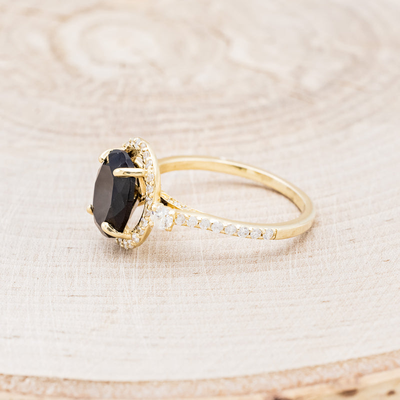 "KB" - BRIDAL SUITE - OVAL ONYX ENGAGEMENT RING WITH DIAMOND ACCENTS & TRACERS
