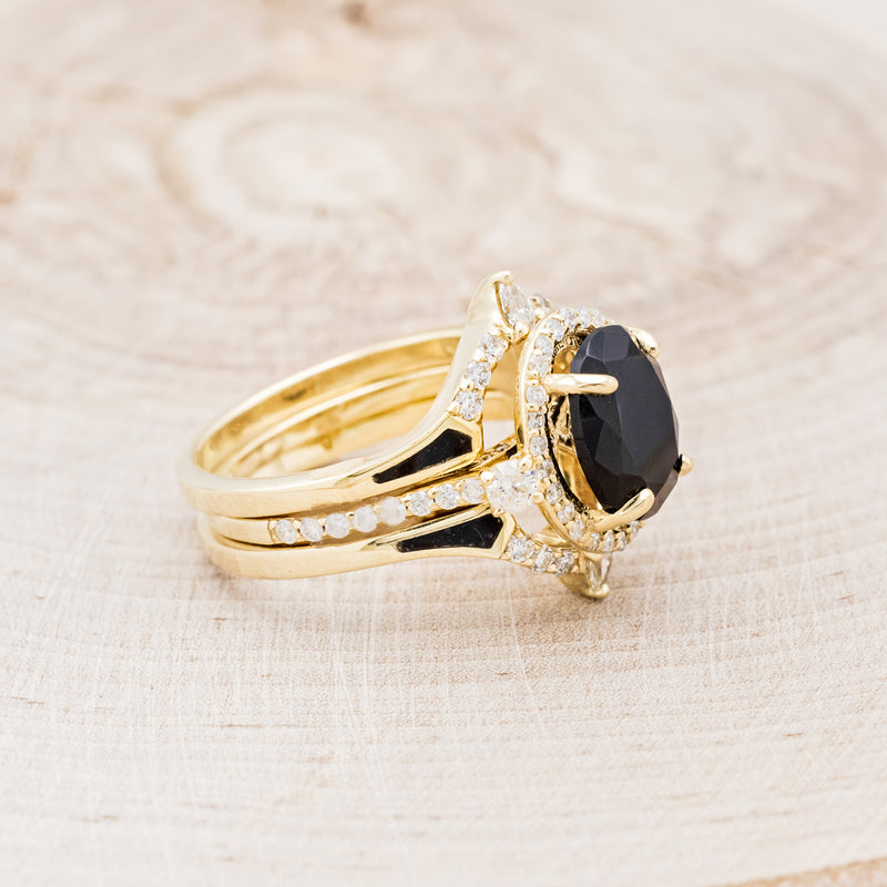 3PCS Emerald Cut Black Onyx Engagement Ring Sets Vintage Rose Gold -  AmandaFineJewelry