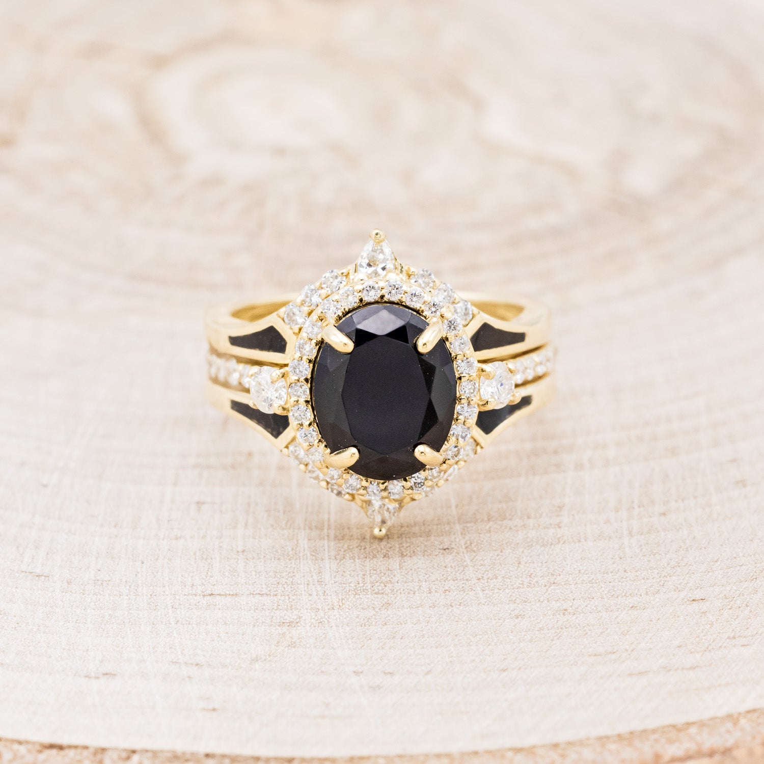 "KB" - BRIDAL SUITE - OVAL ONYX ENGAGEMENT RING WITH DIAMOND ACCENTS & TRACERS-4