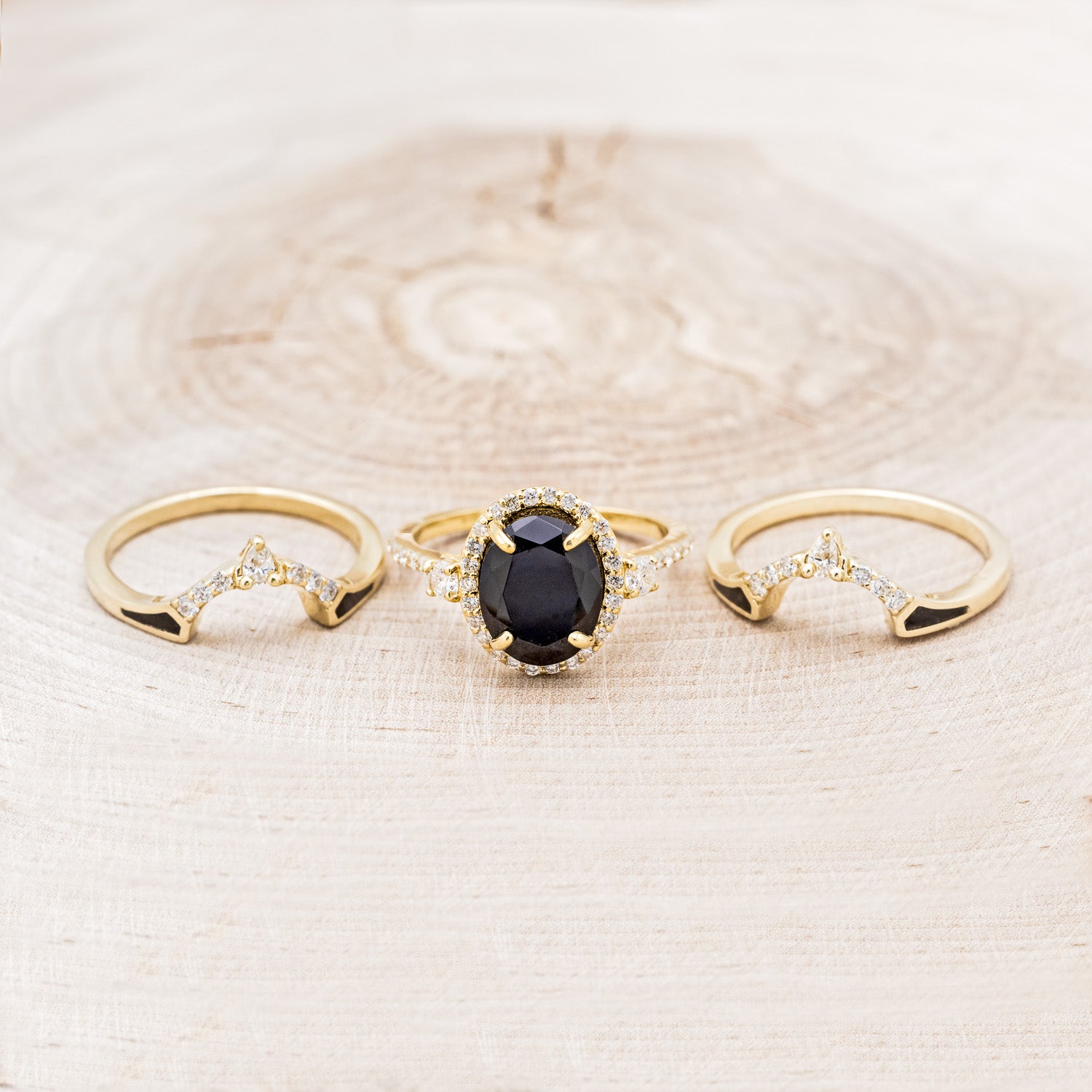 "KB" - BRIDAL SUITE - OVAL ONYX ENGAGEMENT RING WITH DIAMOND ACCENTS & TRACERS-5