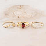 "PERSEPHONE" - BRIDAL SUITE - MARQUISE-CUT MOZAMBIQUE GARNET ENGAGEMENT RING WITH DIAMOND ACCENTS & TWO DIAMOND TRACERS-6