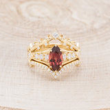 "PERSEPHONE" - BRIDAL SUITE - MARQUISE-CUT MOZAMBIQUE GARNET ENGAGEMENT RING WITH DIAMOND ACCENTS & TWO DIAMOND TRACERS-4