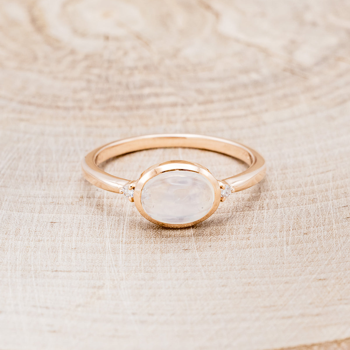"SASI" - OVAL CABOCHON MOONSTONE ENGAGEMENT RING WITH DIAMOND ACCENTS-4