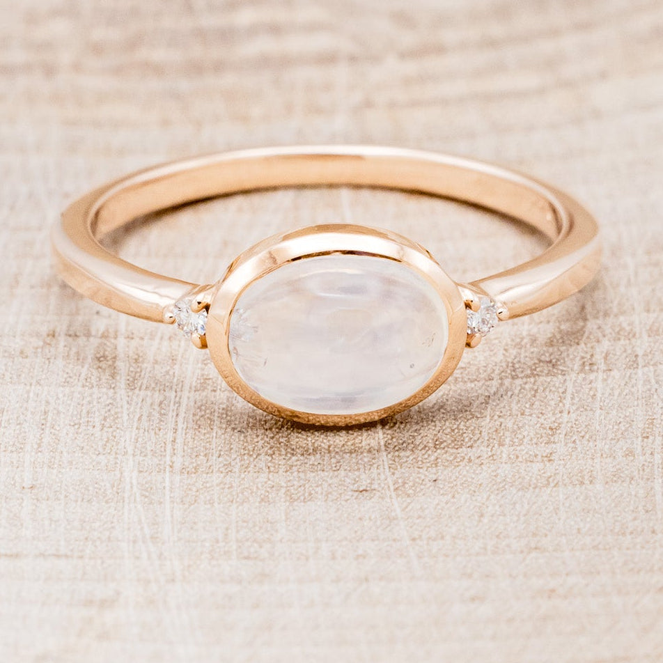 "SASI" - OVAL CABOCHON MOONSTONE ENGAGEMENT RING WITH DIAMOND ACCENTS-4