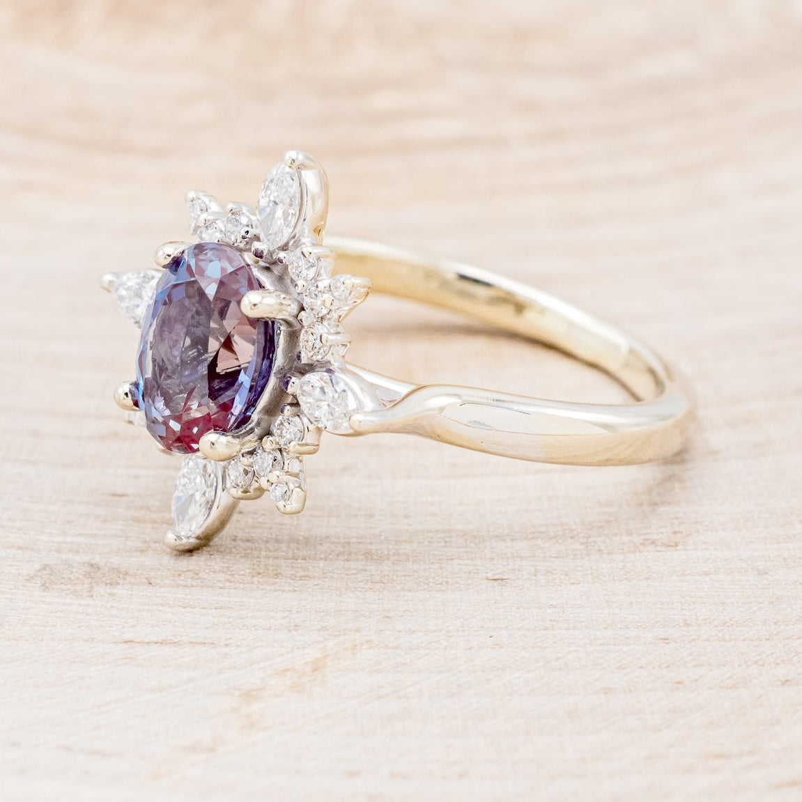 "AZALEA" - OVAL LAB-GROWN ALEXANDRITE ENGAGEMENT RING WITH DIAMOND HALO-3