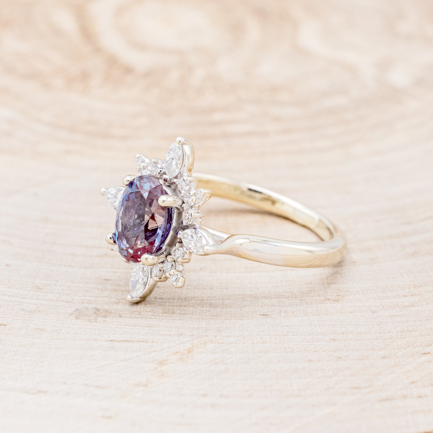 "AZALEA" - OVAL LAB-GROWN ALEXANDRITE ENGAGEMENT RING WITH DIAMOND HALO-3