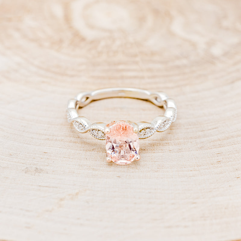 "NOUR" - OVAL MORGANITE ENGAGEMENT RING WITH DIAMOND ACCENTS-4