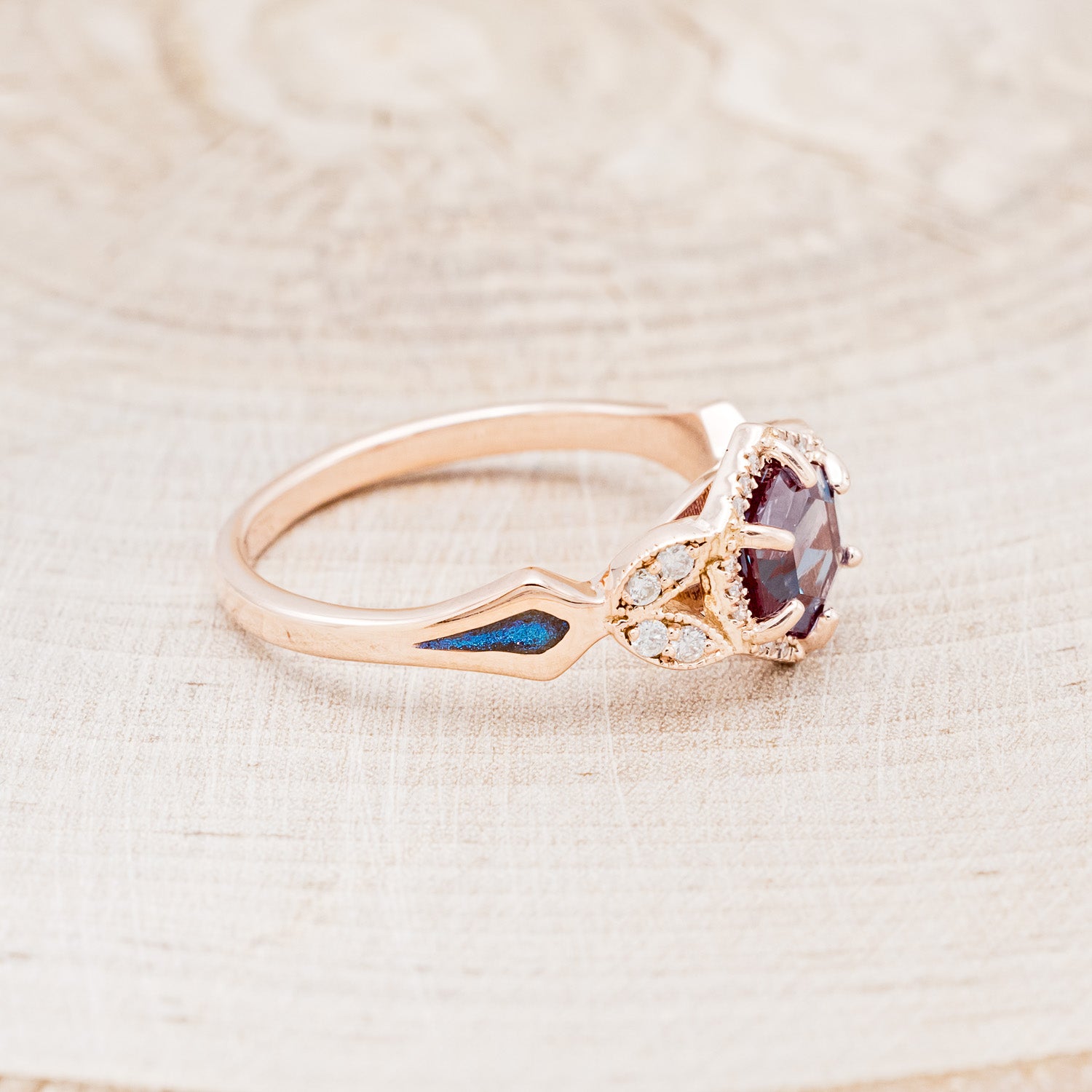 "LUCY IN THE SKY" PETITE - HEXAGON CUT LAB-GROWN ALEXANDRITE ENGAGEMENT RING WITH DIAMOND ACCENTS & COSMIC ACRYLIC INLAYS-3